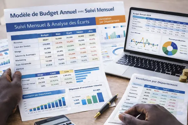 Documents de budget annuel sur un bureau